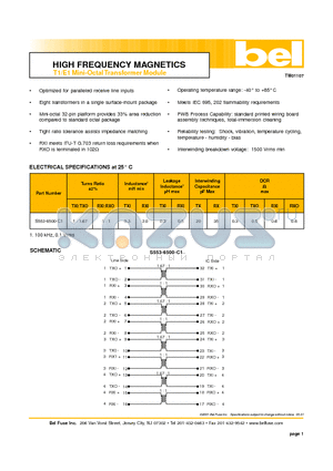 S553-6500-C1 datasheet - HIGH FREQUENCY MAGNETICS T1/E1 Mini-Octal Transformer Module