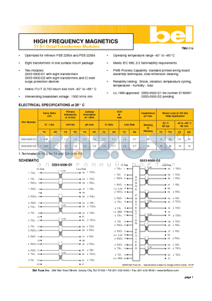 S553-6500-D1 datasheet - HIGH FREQUENCY MAGNETICS T1/E1 Octal Transformer Modules