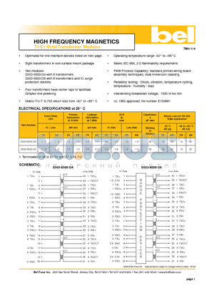 S553-6500-D5 datasheet - HIGH FREQUENCY MAGNETICS T1/E1 Octal Transformer Modules