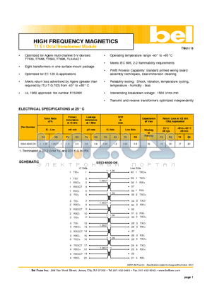 S553-6500-D9 datasheet - HIGH FREQUENCY MAGNETICS T1/E1 Octal Transformer Module