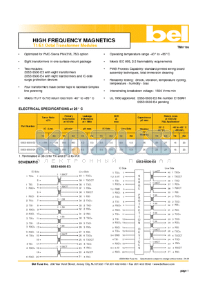 S553-6500-E4 datasheet - HIGH FREQUENCY MAGNETICS T1/E1 Octal Transformer Modules