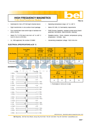 S553-6500-F2 datasheet - HIGH FREQUENCY MAGNETICS T1/E1 Octal Transformer Module