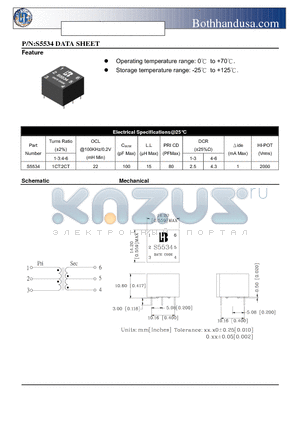 S5534 datasheet - ISDN S-INTERFACE TRANSFORMER