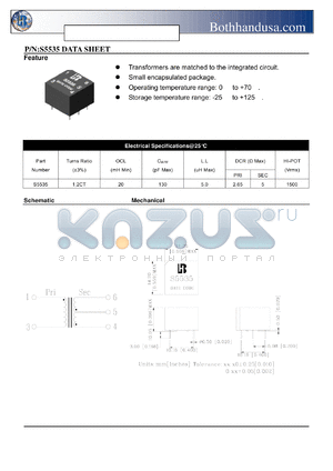 S5535 datasheet - 64KBPS INTERFACE TRANSFORMER