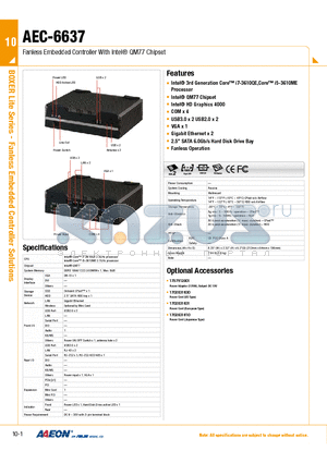 TF-AEC-6637-A2M-1010 datasheet - Fanless Embedded Controller With Intel QM77 Chipset