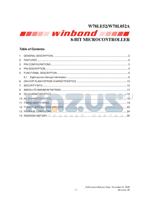 W78LE52 datasheet - 8-BIT MICROCONTROLLER