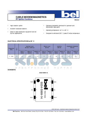 S554-5999-14 datasheet - CABLE MODEM MAGNETICS RF Splitter/Combiner