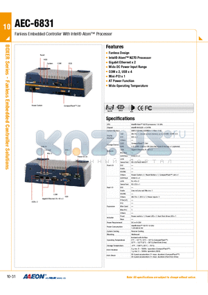 TF-AEC-6831-A2-1010 datasheet - Fanless Embedded Controller With Intel Atom Processor