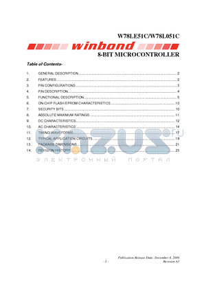 W78LE51C datasheet - 8-BIT MICROCONTROLLER