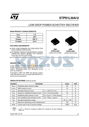 STPS1L30AU datasheet - LOW DROP POWER SCHOTTKY RECTIFIER