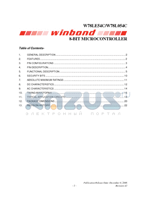 W78LE54C datasheet - 8-BIT MICROCONTROLLER