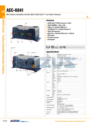 TF-AEC-6841-B1-1010 datasheet - Mini Fanless Embedded Controller With Intel Atom Low Power Processor