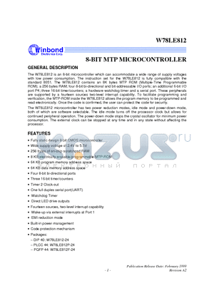 W78LE812-24 datasheet - 8-BIT MTP MICROCONTROLLER