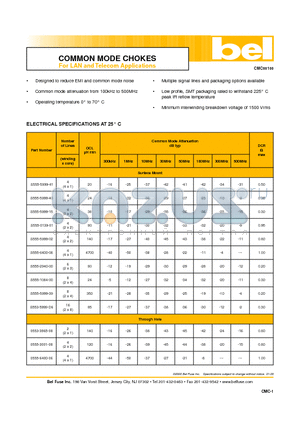 S555-0139-01 datasheet - COMMON MODE CHOKES For LAN and Telecom Applications