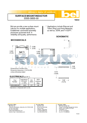 S555-3855-00 datasheet - SURFACE MOUNT INDUCTOR