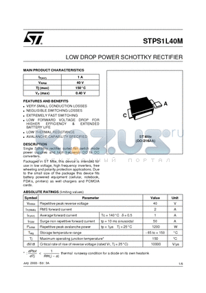 STPS1L40M datasheet - LOW DROP POWER SCHOTTKY RECTIFIER