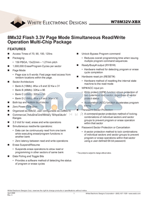 W78M32V100BM datasheet - 8Mx32 Flash 3.3V Page Mode Simultaneous Read/Write Operation Multi-Chip Package