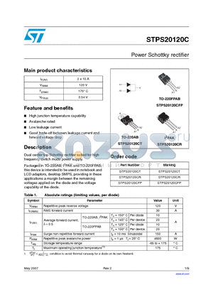 STPS20120C datasheet - Power Schottky rectifier