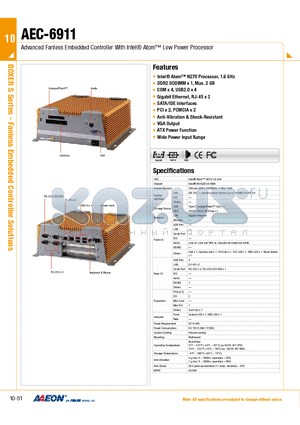 TF-AEC-6911-A1-1011 datasheet - Advanced Fanless Embedded Controller With Intel Atom Low Power Processor