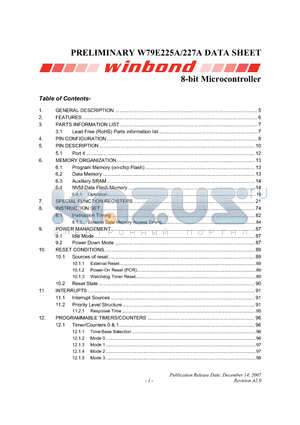 W79E227A datasheet - 8-bit Microcontroller