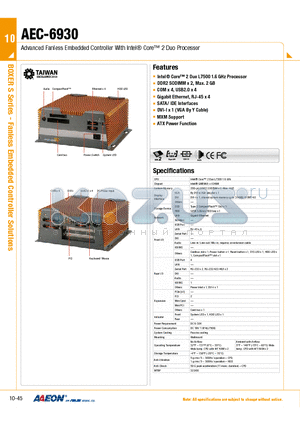 TF-AEC-6930-A1-1010 datasheet - Advanced Fanless Embedded Controller With Intel Core 2 Duo Processor