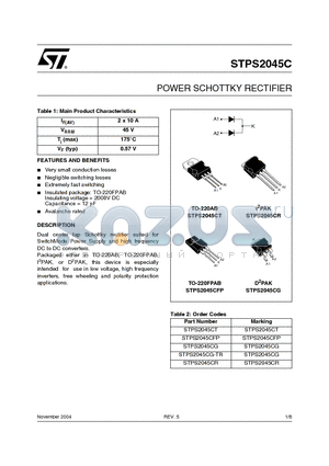 STPS2045CFP datasheet - POWER SCHOTTKY RECTIFIER