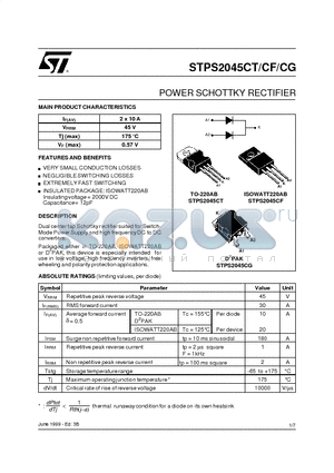 STPS2045CG-TR datasheet - POWER SCHOTTKY RECTIFIER