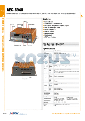 TF-AEC-6940-B2-1010 datasheet - Advanced Fanless Embedded Controller With Intel Core 2 Duo Processor And PCI-Express Expansion