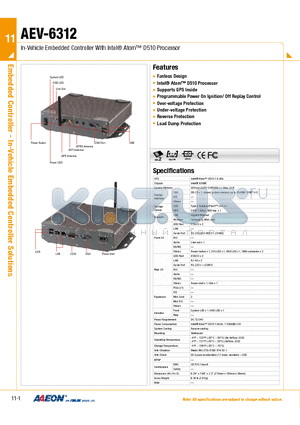 TF-AEV-6312-A1-1010 datasheet - In-Vehicle Embedded Controller With Intel Atom D510 Processor