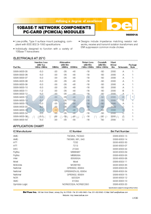 S556-9003-07 datasheet - 10BASE-T NETWORK COMPONENTS PC-CARD (PCMCIA) MODULES