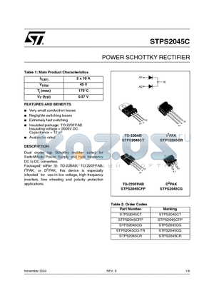 STPS2045CT datasheet - POWER SCHOTTKY RECTIFIER