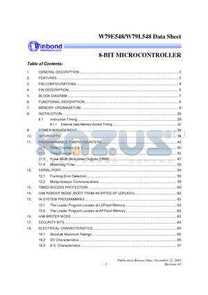 W79E548 datasheet - 8-BIT MICROCONTROLLER