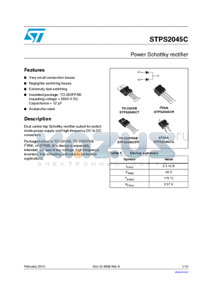 STPS2045C_10 datasheet - Power Schottky rectifier