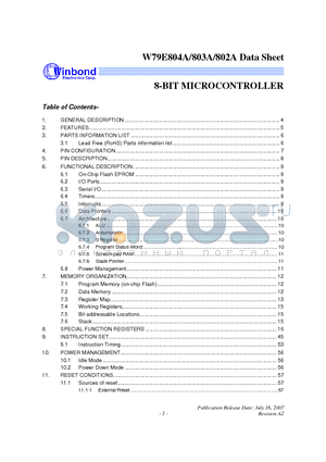 W79E802 datasheet - 8-BIT MICROCONTROLLER