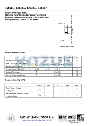 S5566B datasheet - SILICON DIFFUSED TYPE GENERAL PURPOSE RECTIFIER APPLICATIONS