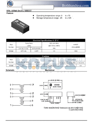 S5568 datasheet - T1/CEPT/ISDN-PRI TRANSFORMER