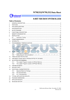 W79L532 datasheet - 8-BIT MICROCONTROLLER