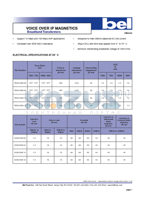 S558-5500-16 datasheet - VOICE OVER IP MAGNETICS Broadband Transformers