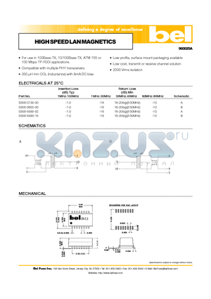 S558-3855-00 datasheet - HIGH SPEED LAN MAGNETICS