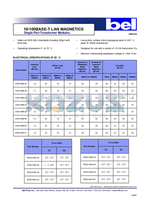 S558-5999-42 datasheet - 10/100BASE-T LAN MAGNETICS