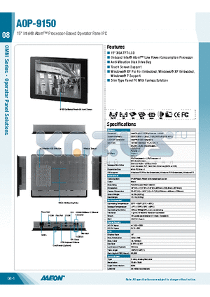 TF-AOP-9150HT-A2-1010 datasheet - 15 Intel Atom Processor-Based Operator Panel PC