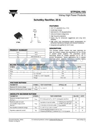 STPS20L15GTRRP datasheet - Schottky Rectifier, 20 A