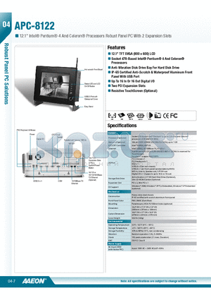 TF-APC-8122HT-A3 datasheet - 12.1 TFT SVGA (800 x 600) LCD