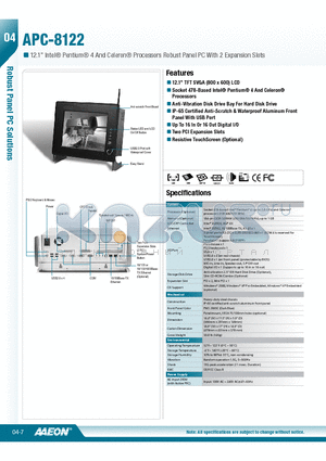 TF-APC-8122HTT-A1 datasheet - 12.1 TFT SVGA (800 x 600) LCD