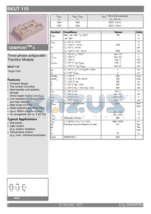 SKUT115 datasheet - Three phase antiparallel Thyristor Module