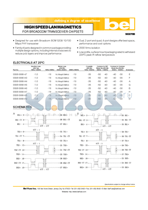 S558-5999-47 datasheet - HIGH SPEED LAN MAGNETICS FOR BROADCOM TRANSCEIVER CHIPSETS