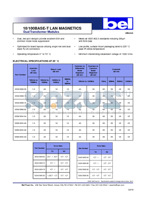 S558-5999-65 datasheet - 10/100BASE-T LAN MAGNETICS