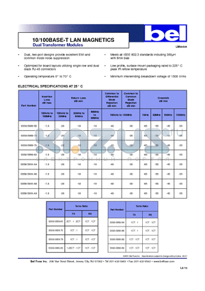 S558-5999-75 datasheet - 10/100BASE-T LAN MAGNETICS