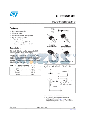 STPS20M100S datasheet - Power Schottky rectifier