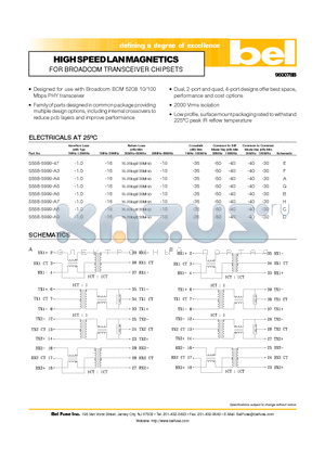 S558-5999-A4 datasheet - HIGH SPEED LAN MAGNETICS FOR BROADCOM TRANSCEIVER CHIPSETS